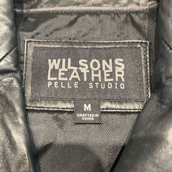 Vtg 90s Wilsons Leather Pelle Studio Jacket Coat Sz Medium Black Fitted Button F - Picture 7 of 11